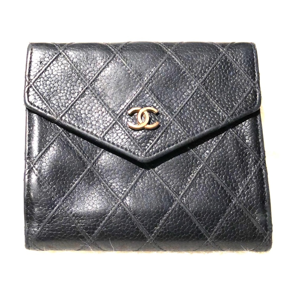 Chanel wallet coin billfold quilted caviar